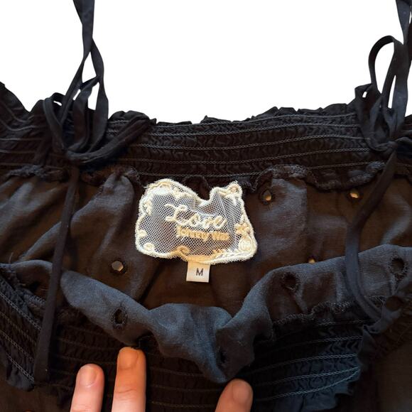 Love Johnny Was Off The Shoulder Floral Eyelet Top Blouse Black - Size Medium - Picture 3 of 10